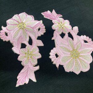 Kids Embroidery Patches Iron On Applique Floral Pink Patches